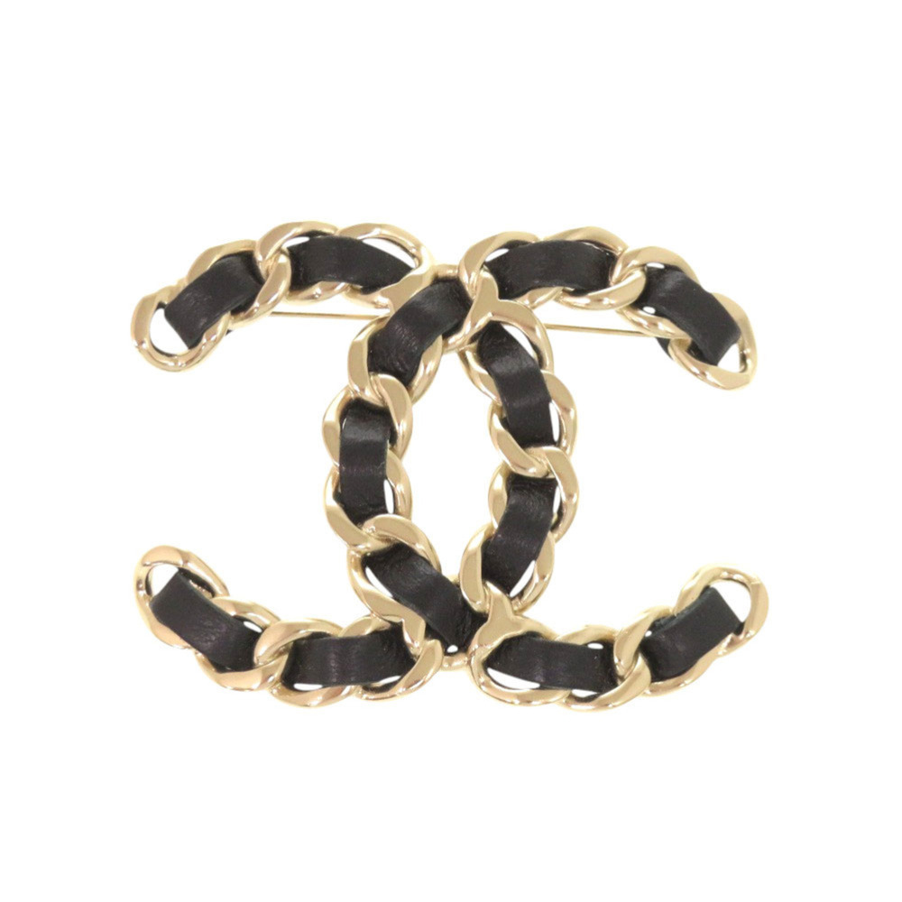 CHANEL Black Leather Logo Brooch